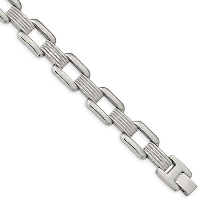 Stainless Steel Polished Square Open Link 8.5 inch Bracelet ,