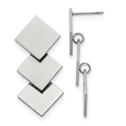 Stainless Steel Polished Squares Post Dangle Earrings ,