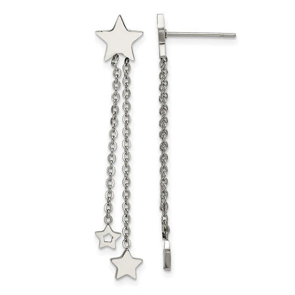 Stainless Steel Polished Stars Post Dangle Earrings ,