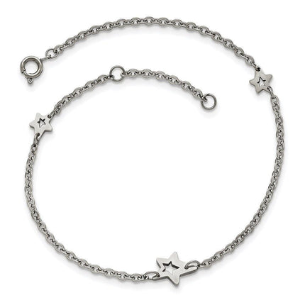Stainless Steel Polished Stars with 1in extension Anklet ,