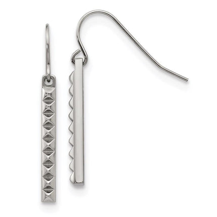 Stainless Steel Polished Studded Bar Shepherds Hook Earrings ,