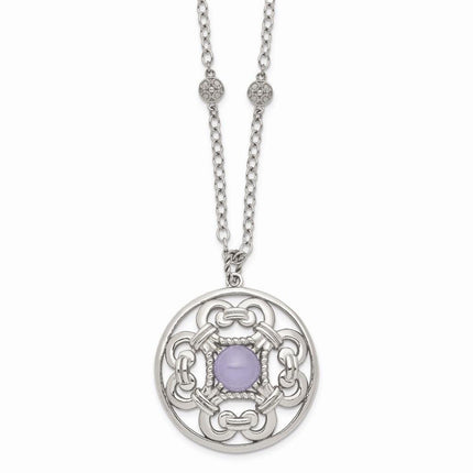 Stainless Steel Polished Synthetic Purple Calcedony w/2in ext. Circle Neckl ,