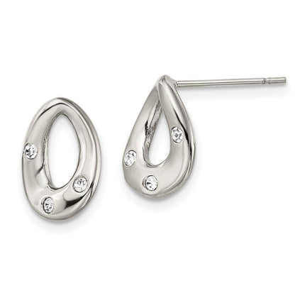 Stainless Steel Polished Tear Drop 3 Crystal Post Earrings ,