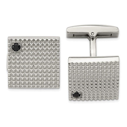 Stainless Steel Polished Texture Black CZ Cufflinks ,
