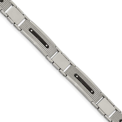 Stainless Steel Polished Textured Black IP-plated 8.75in. Bracelet ,