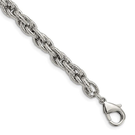 Stainless Steel Polished Textured Fancy Rope 8in Bracelet ,