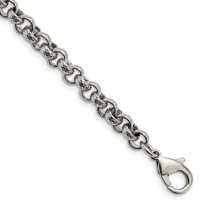 Stainless Steel Polished Textured Link 8.25in Bracelet ,