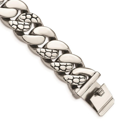 Stainless Steel Polished Textured Link Bracelet ,