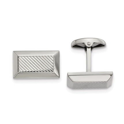 Stainless Steel Polished Textured Rectangle Cufflinks ,