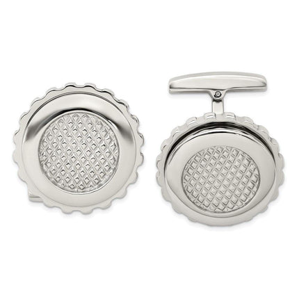 Stainless Steel Polished Textured Round Cufflinks ,