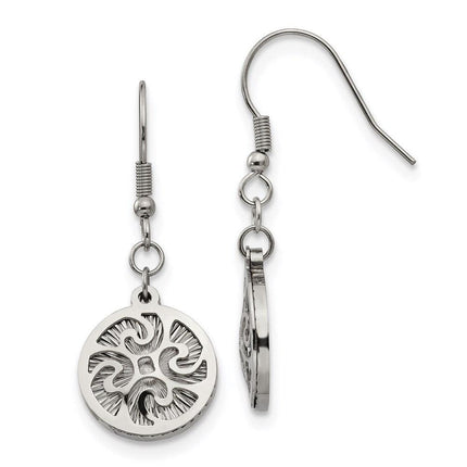 Stainless Steel Polished Textured Shepherd Hook Dangle Earrings ,