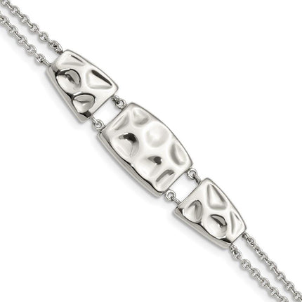 Stainless Steel Polished Textured w/ 1in ext Bracelet ,