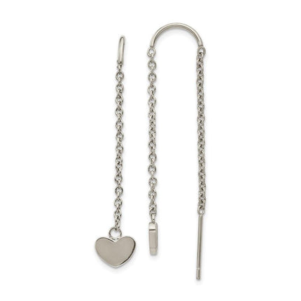 Stainless Steel Polished Threader Heart Dangle Earrings ,