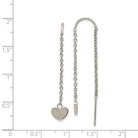 Stainless Steel Polished Threader Heart Dangle Earrings ,