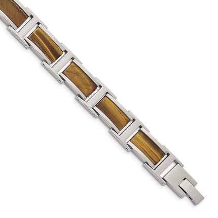 Stainless Steel Polished Tiger's Eye 8.5in Link Bracelet ,