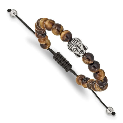 Stainless Steel Polished Tiger's Eye Buddha Adjustable Bracelet ,