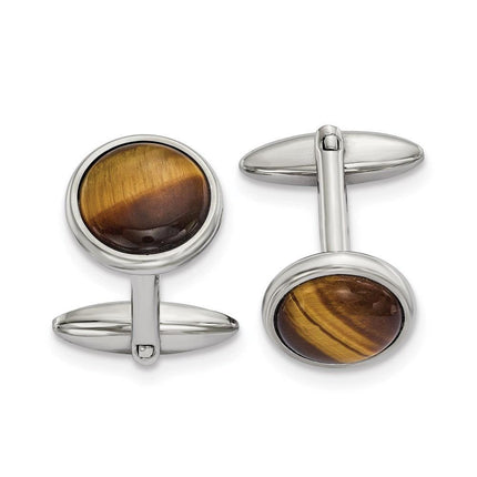 Stainless Steel Polished Tigers Eye Cufflinks ,