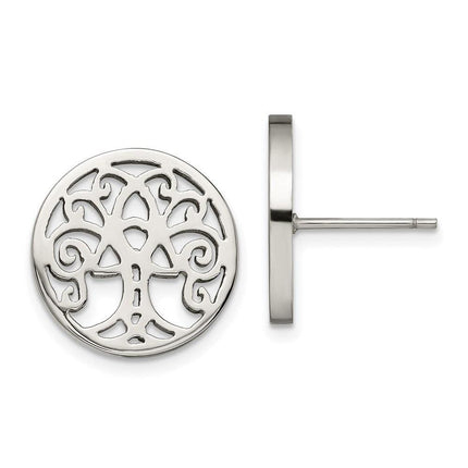 Stainless Steel Polished Tree of Life Post Earrings ,
