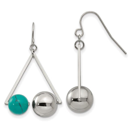 Stainless Steel Polished Triangle w/Imit.Turquoise Beads Earrings ,