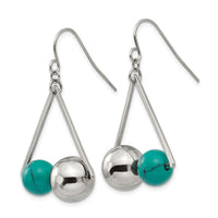 Stainless Steel Polished Triangle w/Imit.Turquoise Beads Earrings ,
