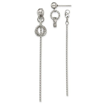 Stainless Steel Polished Twisted Bar Front and Back Post Dangle Earrings ,