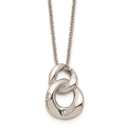 Stainless Steel Polished Two Loop 2 CZ Necklace ,
