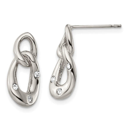 Stainless Steel Polished Two Loop 3 Crystal Dangle Earrings ,