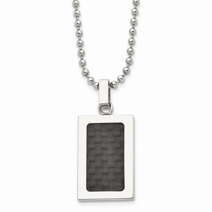 Stainless Steel Polished w/ Black Carbon Fiber Inlay 22in Necklace ,