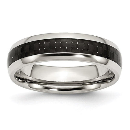 Stainless Steel Polished w/ Black Carbon Fiber Inlay 6mm Band ,