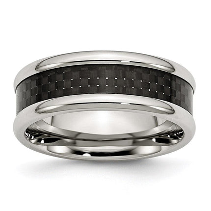 Stainless Steel Polished w/ Black Carbon Fiber Inlay 8mm Band ,