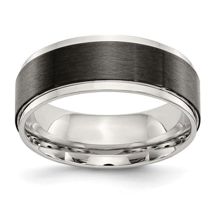 Stainless Steel Polished w/ Black IP-plated Brushed Center 8mm Band ,