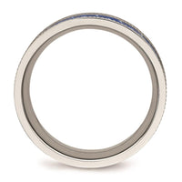 Stainless Steel Polished w/ Blue Carbon Fiber Inlay Textured Edge Ring ,