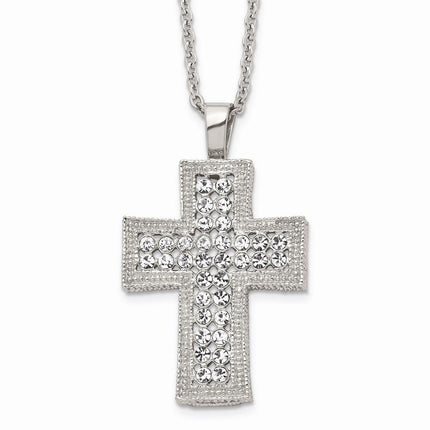 Stainless Steel Polished w/ Crystal Cross Necklace ,