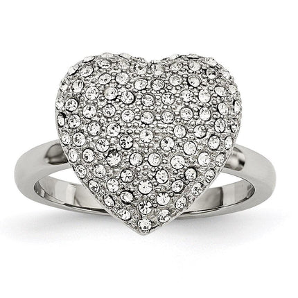 Stainless Steel Polished w/ Preciosa Crystal Heart Ring ,