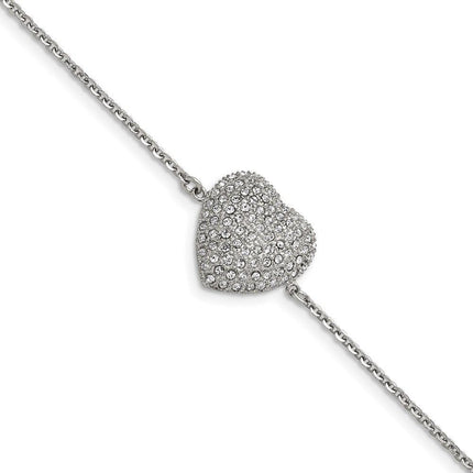Stainless Steel Polished w/ Preciosa Crystal Heart w/1 inch ext. Bracelet ,