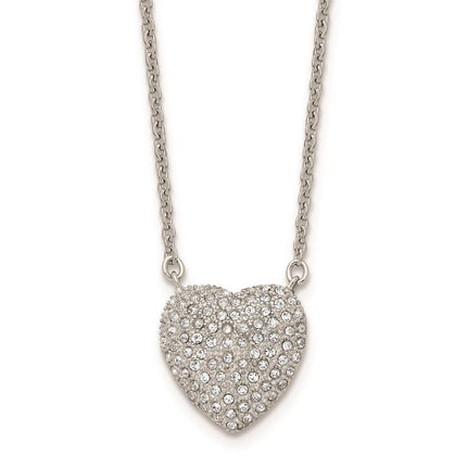 Stainless Steel Polished w/ Preciosa Crystal Heart w/2 inch ext Necklace ,