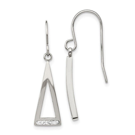 Stainless Steel Polished w/ Preciosa Crystal Shepherd Hook Dangle Earrings ,