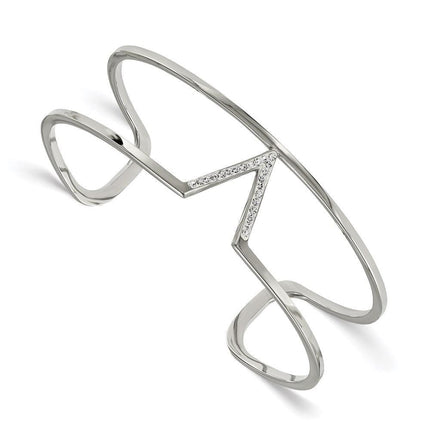 Stainless Steel Polished w/ Preciosa Crystal V shape Bangle ,