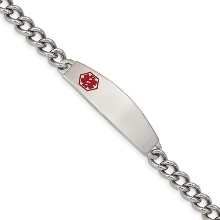 Stainless Steel Polished w/ Red Enamel 8.5in Medical Bracelet ,