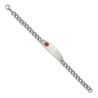 Stainless Steel Polished w/ Red Enamel 8.5in Medical Bracelet ,
