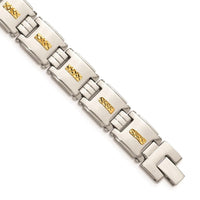 Stainless Steel Polished w/14k Gold D/C Link Bracelet ,