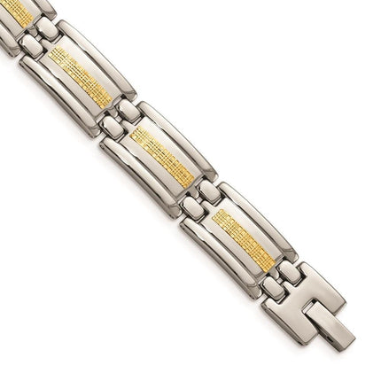 Stainless Steel Polished w/14k Gold Link Bracelet ,