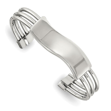 Stainless Steel Polished Waved ID Cuff Bangle ,