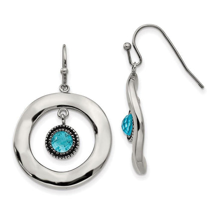 Stainless Steel Polished Wavy Circle Blue Glass Earrings ,