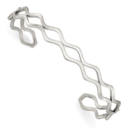 Stainless Steel Polished Wavy Cuff Bangle ,