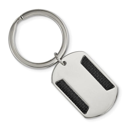 Stainless Steel Polished w/Black Carbon Fiber Inlay Key Chain ,