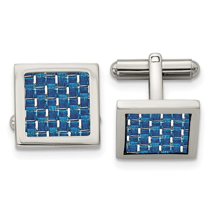 Stainless Steel Polished w/Blue Carbon Fiber Inlay Cufflinks ,