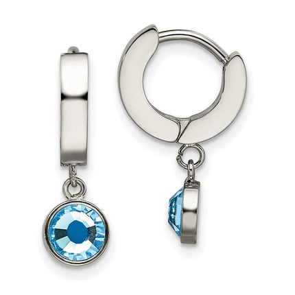 Stainless Steel Polished w/Blue Preciosa Crystal Dangle Hinged Hoop Earring ,
