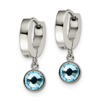 Stainless Steel Polished w/Blue Preciosa Crystal Dangle Hinged Hoop Earring ,