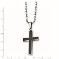 Stainless Steel Polished w/Carbon Fiber Inlay Cross 22in Necklace ,